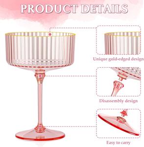 Ribbed Coupe <b>Glasses</b> Pink <b>Plastic</b> Champagne Coupe Cup Detachable Gold Rim Espresso <b>Martini</b> <b>Glass</b> Vintage Margarita Glassware - Product Image 6