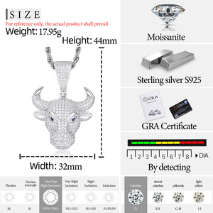 Pendentif Tête de Taureau Brave en Moissanite VVS Micro-Sertie, Fait Main en Argent Sterling 925, Bijou Diamanté pour Hommes et Femmes - Product Image 6
