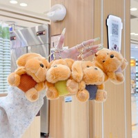 Porte-clés en peluche chien à grosse tête en salopette, mignon, style dessin animé, pendentif de sac, breloque de sac à dos, jouet pour machine à griffes, cadeau, vente en gros
