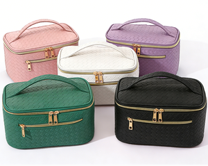 Nueva Bolsa de Maquillaje de Viaje de Gran Capacidad, Bolsa Cosmética Plana Impermeable de Cuero PU Tejido, Portátil, con Cierre de Cremallera, a la Moda - Product Image 2