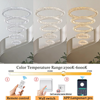 Lustre LED moderne en cristal argenté rond de grande taille, réglable en hauteur, pour villa, escalier, luminaire suspendu de luxe, luminaires de lustre