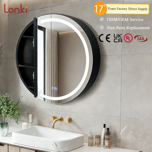 Armadietto Portamedicinali Rotondo in Acciaio Nero 60CM, Mobile da <span class=keywords><strong>Bagno</strong></span> con Specchio - Product Image 2