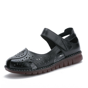 Nuove Scarpe Estive Vintage <span class=keywords><strong>da</strong></span> Donna, Sandali Casual con Motivi Floreali in Stile Folk, Scarpe in Vera Pelle a Rete per Signore Anziane - Product Image 1