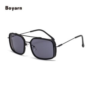 Boyarn Hot Bán người đàn ông đầy màu sắc mùa xuân chân hình chữ nhật Khung kính nhựa + mettal chùm đôi UV400 steampunk Kính mát - Product Image 2