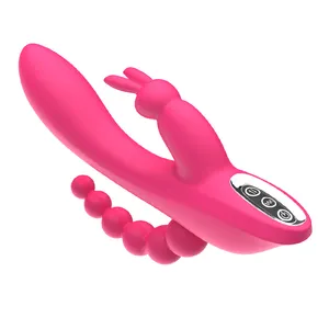 3 in 1 Multi Play new Design 7 Vibration Triple Heads Rabbit Anal Beads vibrator sex toys for woman