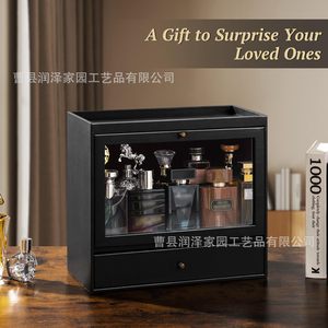 Black Glass Door Perfume Storage Rack With Drawers Jewelry Organizer <b>Desktop</b> Display Cabinet Rectangle 3 Floors Standing Type - Product Image 3