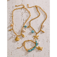 JINYOU 1574 Bijoux en acier inoxydable exquis pour les vacances d'été, style océan, pendentif étoile de mer et coquillage, collier et bracelet faits à la main