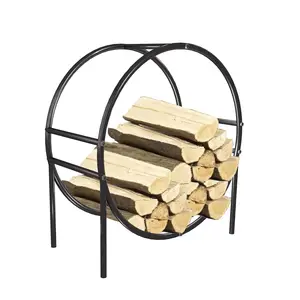 Yakacak odun boru çelik yakacak odun için Metal ahşap vitrin rafı açık kapalı için Log Hoop ahşap tutucular