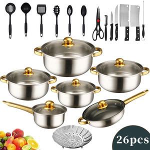 <span class=keywords><strong>Juego</strong></span> de <span class=keywords><strong>Ollas</strong></span> Antiadherentes de Acero Inoxidable con Asas Doradas Modernas, 26 Piezas, Exportable, con Acabado Colorido - Product Image 5