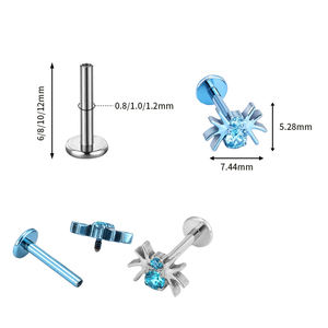 Hoa tai dạng đinh tán, chất liệu titan không gây dị ứng theo tiêu chuẩn ASTM F136, thiết kế hình nhện, mặt sau phẳng, ren trong, dùng cho khuyên tai, môi, mũi, vành tai. - Product Image 3