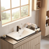Lavabo de salle de bain moderne de haute qualité pour hôtel, en porcelaine, à trou unique, à bord fin