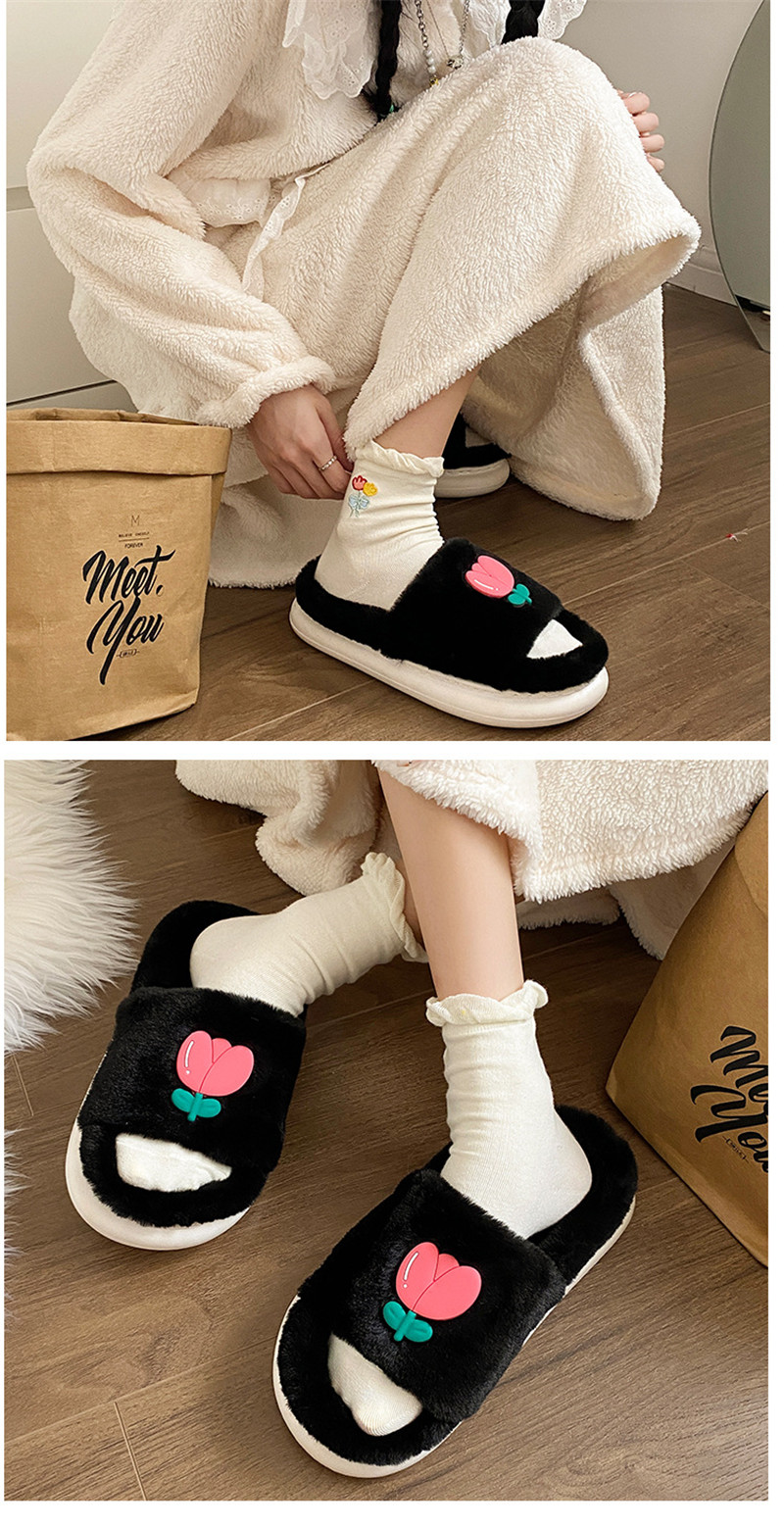Women's Flat Plush Slippers Home Ladies Warm Furry Slippers Winter Cotton Shoes