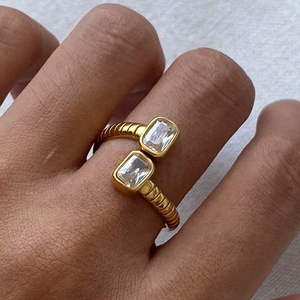 Anillo de Compromiso Personalizado de Lujo en Oro Rosa o Oro de 18K con Circonita Creada en Laboratorio, Abierto, de Acero Inoxidable, Resistente al Agua, para Mujer - Product Image 2