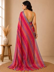 Sari de Algodón Mul con Rayas Multicolores, Sari de Diseño de Lujo para Mujer, Tejido de Algodón Mul Transpirable, Prenda Étnica India para Bodas - Product Image 4