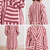 Peignoir rayé en peluche unisexe, luxueux, doux, ultra absorbant, 100% coton, peignoir de spa, logo personnalisé pour femmes et hommes