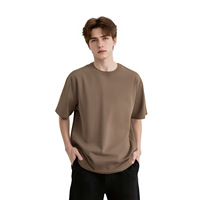 Kaos oblong katun murni premium 260G, rajutan ganda, berat, kerah bulat, lengan pendek, potongan regular