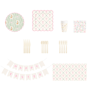 DAMAI Nuevo Juego de Vajilla Desechable Personalizado con Temática Rosa y Verde, Plato de Papel, Servilleta de Papel, Mantel con Lazo para Cumpleaños - Product Image 5