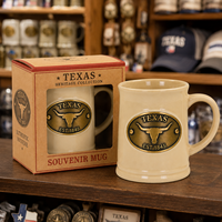 Tasses à café en céramique souvenir de la ville du Texas, États-Unis, avec logo en cuivre dans un coffret cadeau, personnalisables