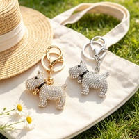 Niedlicher Strass-Scottie-Hund Schlüsselanhänger Glitzernder Kristall-Schnauzer Welpen-Schlüsselring Gold Silber Metall-Taschenanhänger Modeschmuck Geschenk