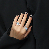 WuQie nouvelle bague pour fille en argent Sterling en forme de fleur avec anneau en Nano pierre bleue