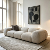 Canapé Modulaire Minimaliste Moderne en Tissu Bouclé Teddy, Canapé Nuage Droit 3 Places, Mobilier de Salon de Luxe