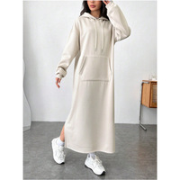 Robe décontractée à capuche et manches longues pour femme, coupe ample, couleur unie, style long, tendance, look sweat-shirt, automne-hiver, ODM OEM