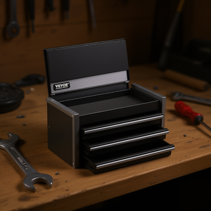 Caja de Herramientas Metálica Vevor de 8.6 Pulgadas con 3 Cajones, Organizador de Herramientas Portátil, Almacenamiento para Taller, Color Negro - Product Image 2