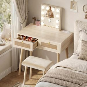 Tocador de Maquillaje <span class=keywords><strong>para</strong></span> <span class=keywords><strong>Niñas</strong></span> <span class=keywords><strong>con</strong></span> <span class=keywords><strong>Espejo</strong></span> y Luces, Set de Tocador <span class=keywords><strong>con</strong></span> Taburete, Mesa de Maquillaje <span class=keywords><strong>con</strong></span> Cajones y Enchufe - Product Image 2