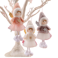 Décoration de Noël : Pendentif Fille en Tissu, Chapeau en Peluche Fileté, Ange aux Grands Yeux