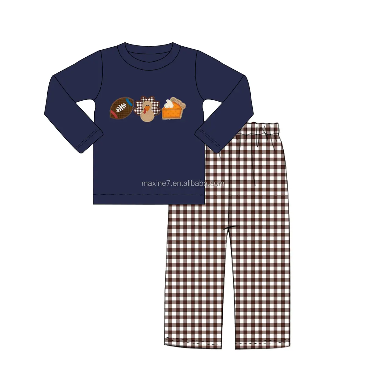 Nuovo arrivo set di abbigliamento per bambini 2 pezzi Boy Autumn Outfits ringraziamento turchia Applique percalle Boy Pants Sets