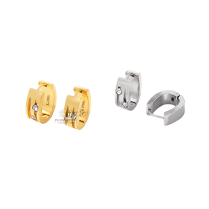 Pendientes Angelina Huggie de Oro y Plata, Acero Inoxidable, Cristal, Engaste de Bisel con Pedrería, Joyería de Moda para Mujer, 6mm, Uso Diario - Product Image 1