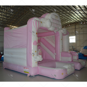 Château gonflable rose « Oh Baby Girl » pour révélation du sexe, avec toboggan et piscine à balles, idéal pour location de fête de naissance - Product Image 5