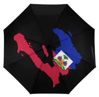Nouveau Parapluie Automatique Pliant Moderne à Trois Volets avec Carte du Drapeau d'Haïti Imprimée Personnalisée, Protection UV, Coupe-Vent