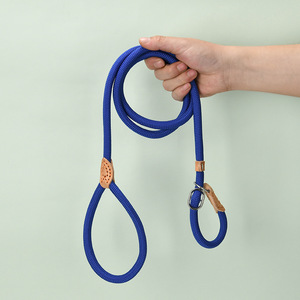 Nylon <b>Rope</b> P-Chain Traction Belt With Leather Parts Black For Dog Walking Training Extension - Product Image 4