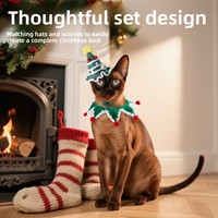 Meilleure vente transfrontalière : Ensemble chapeau et écharpe en laine pour chat et petit chien, style britannique de Noël, color block, tenue de fête festive pour toutes les occasions