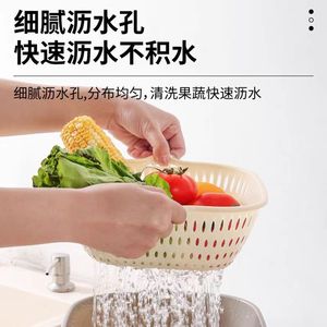 Double Layer Vegetable Washing Basin Set With Drain Basket For Kitchen Fruit Cleaning Household Use Square <b>Colander</b> <b>Strainer</b> - Product Image 3
