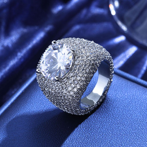 Wholesale Unisex Classic Style <b>Iced</b> Zircon <b>Ring</b> Full Diamond Gold/Silver Plated Alloy Jewelry for Gift Party Anniversary - Product Image 2