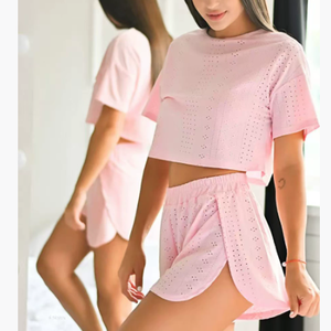 Set Pigiama <span class=keywords><strong>Donna</strong></span> <span class=keywords><strong>Taglie</strong></span> Forti in Stile Europeo e Americano, <span class=keywords><strong>Abbigliamento</strong></span> da Casa Morbido e Intrecciato - Product Image 3