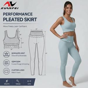 Conjunto de Yoga Personalizable de 2 Piezas con Volantes Acanalados para <span class=keywords><strong>Mujer</strong></span>, Leggings de Cintura Alta y Sujetador Deportivo con Volantes, Ropa de Gimnasio, <span class=keywords><strong>Azul</strong></span> Bebé - Product Image 1