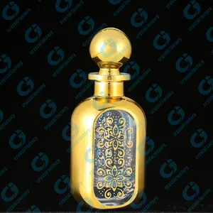 CJ-Vintage 150ml Handmade Golden Decorative Decanter Attar Perfume Oil Glass Display Bottles
