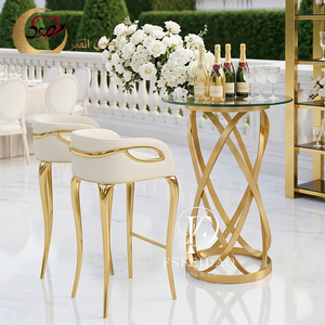 Modern Outdoor Round Gold Stainless Steel Mirror Glass Cocktail Wedding <b>Bar</b> <b>Table</b> for Hotel & Wine Cellar Use - Product Image 2