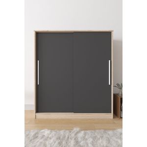 Armario Moderno Zambak Gris Oscuro de 2 Puertas Corredizas con 11 Estantes y 2 Cajones, Diseño Plegable para Dormitorios o Apartamentos Pequeños - Product Image 4