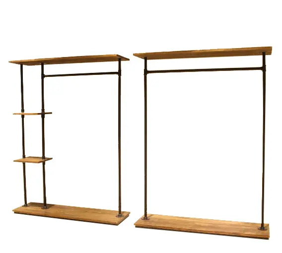 Wood and metal cloth display rack, clothes hanging display stand simple solid wood floor clothing rack clothing store