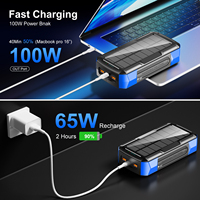 Nouvelle batterie externe solaire 73200 mAh 100 W à manivelle, charge rapide, lumière, QC 3.0 65 W, batterie portable 40000 mAh, câbles pour ordinateur portable