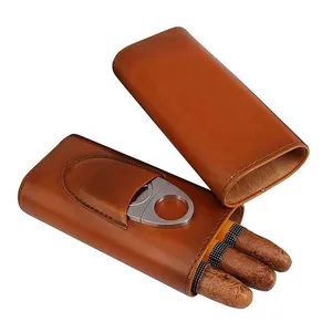 Hd066 Da Gỗ Ba Gói Biểu Tượng Tùy Chỉnh Trường Hợp Cigar Humidor Hộp Humidor Cigar Hộp Tủ Với Cigar Cutter