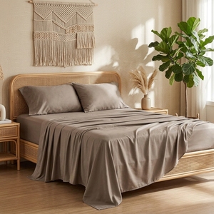100% Viscose Derived Bamboo Flat Sheet <strong>Set</strong> King Size 4-Piece <strong>Bed</strong> Sheet <strong>Set</strong> Ultra Breathable Cooling Modern Style 16" Deep Pocket - Product Image 2