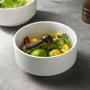 Bol en porcelaine blanche brillante minimaliste Jiujiuju avec logo personnalisé, pour restaurant, buffet d'hôtel, <span class=keywords><strong>petit</strong></span>-<span class=keywords><strong>déjeuner</strong></span>, céramique, four, blanc, empilable - Product Image 4