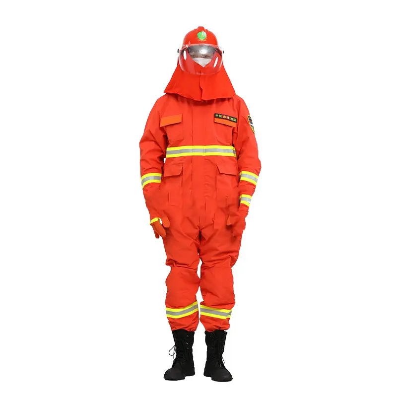 Jinteng消防士ユニフォームフード付き消防士ジャケットパンツヘルメット手袋消防ブーツ消防設備