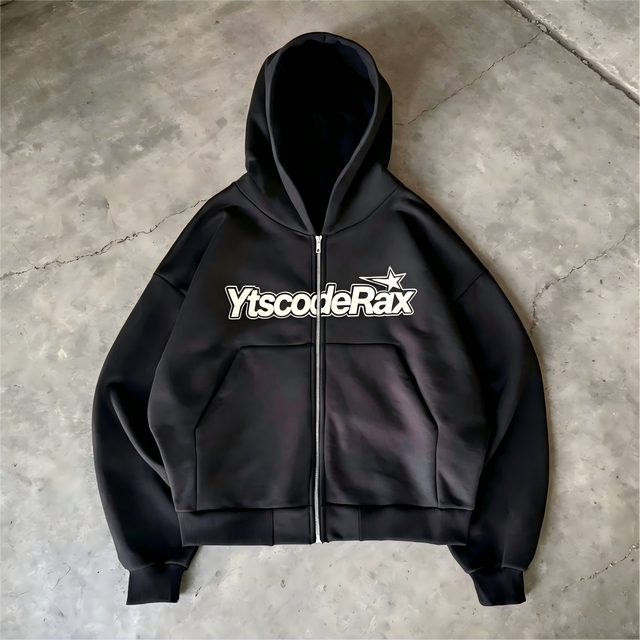 YTS 400 Gsm Heavyweight Streetwear French Terry Boxy Hoodies Custom 100% Cotton Zipper Hoodie Cropped Zip up Hoodie