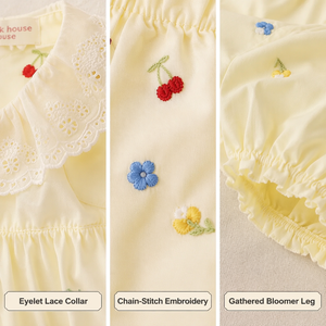 Adorable ensemble 2 pièces pour petites filles, sans manches, col Peter Pan, dentelle à œillets, haut brodé floral, short, ensemble pour tout-petits - Product Image 4